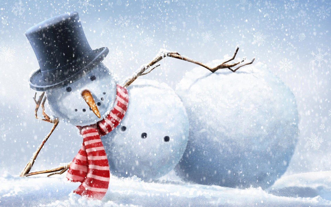 Download Wallpaper Funny snowman on the winter beach