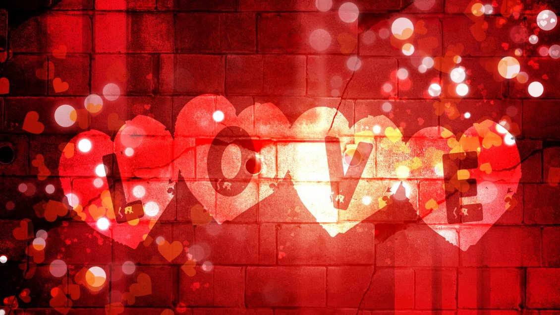 Download Wallpaper Red light on a wall - I love you Valentines Day