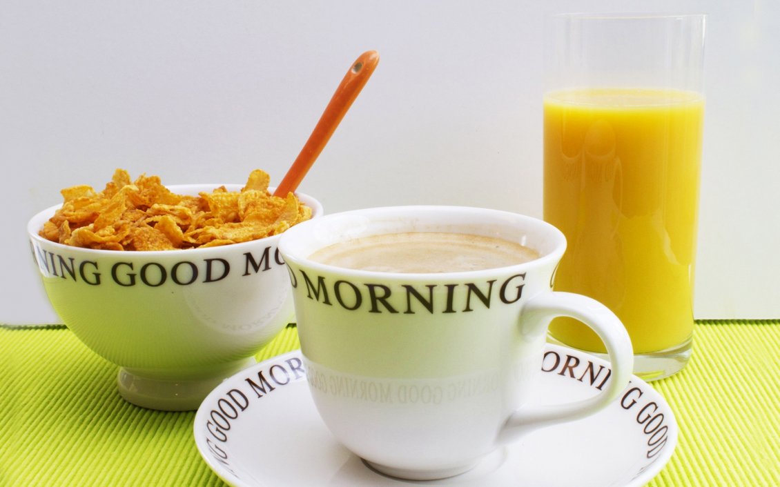 Download Wallpaper Good morning fresh breakfast - coffee juice and cereals