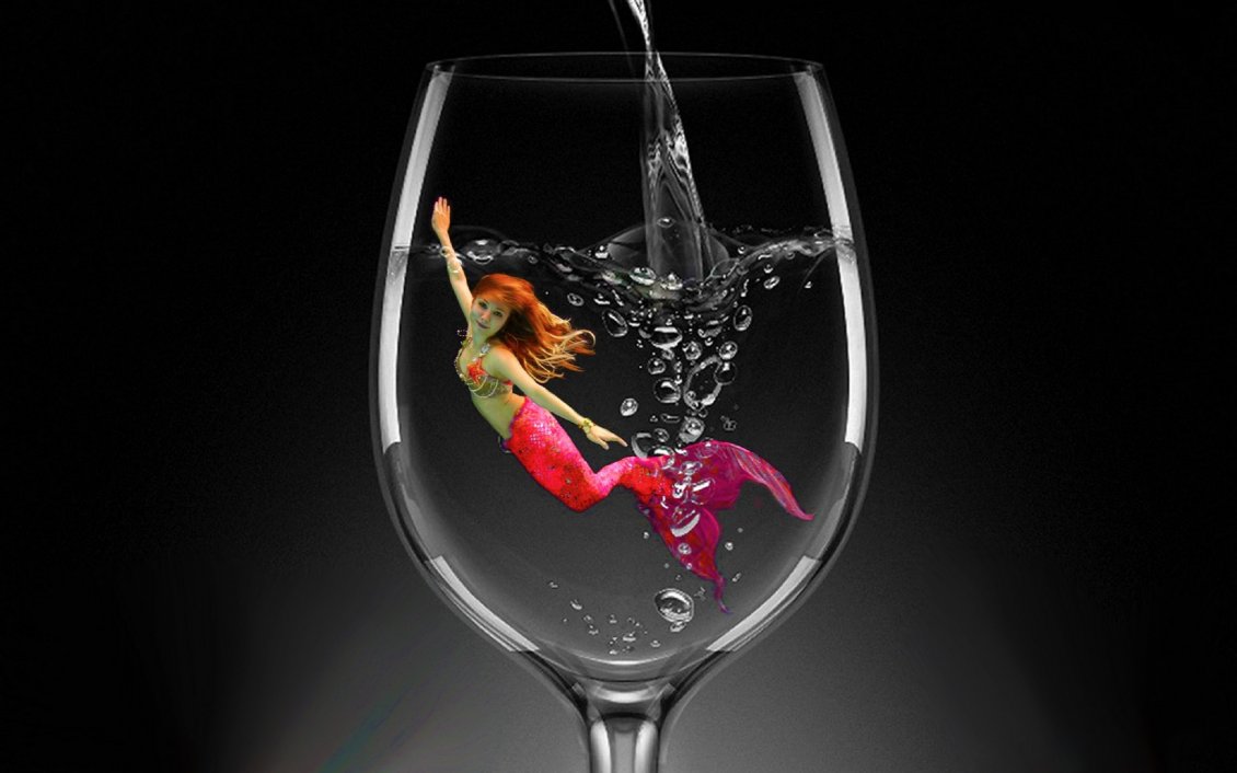 Download Wallpaper Red Mermaid in a glass of water - HD wallpaper
