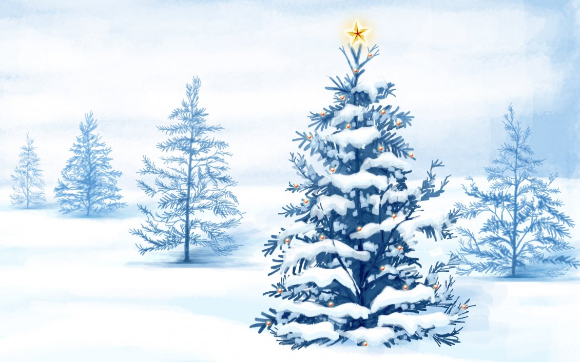 Download Wallpaper Christmas tree in the forest - White winter season