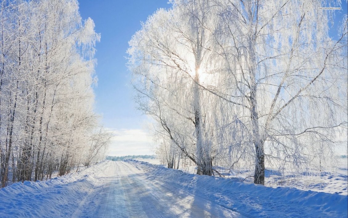 Download Wallpaper Sunny winter day - White snow on the road