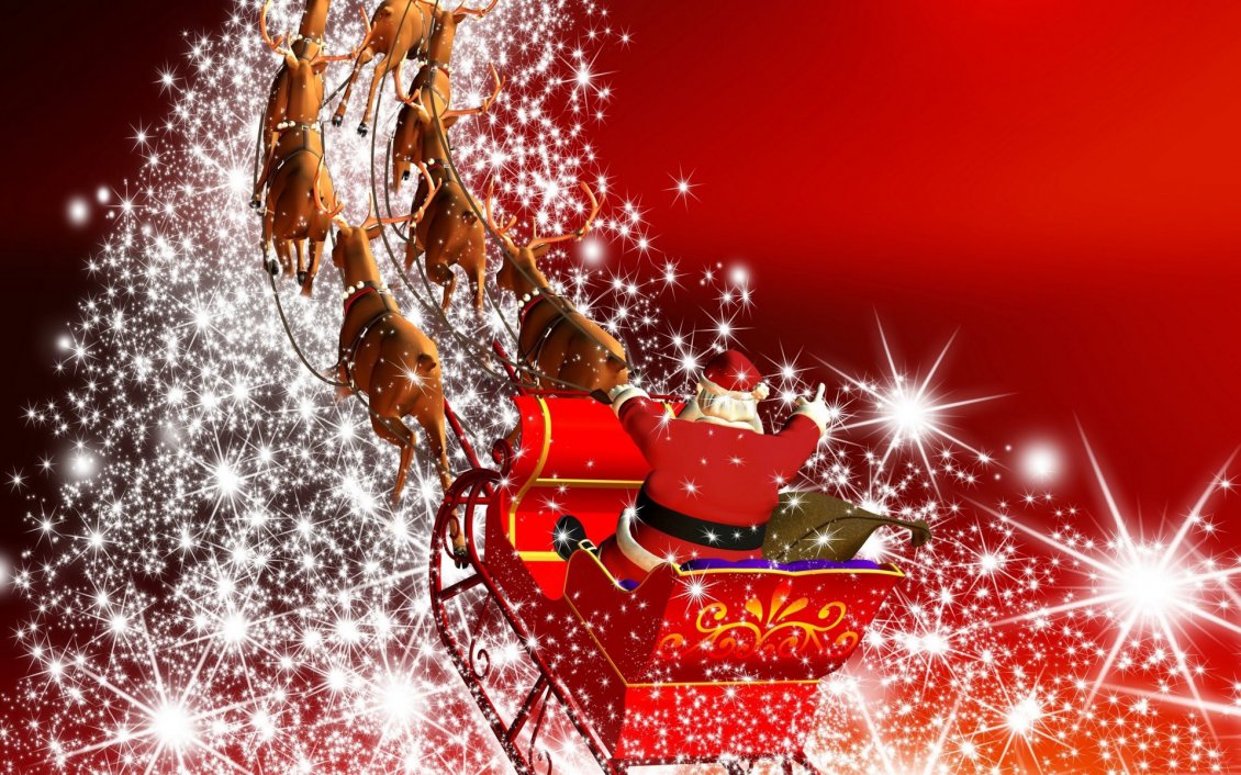 Download Wallpaper Merry Christmas kids - Santa Claus and deers are coming