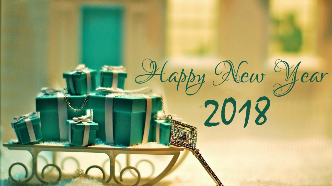 Download Wallpaper Green boxes with presents for a new beginning - Happy 2018
