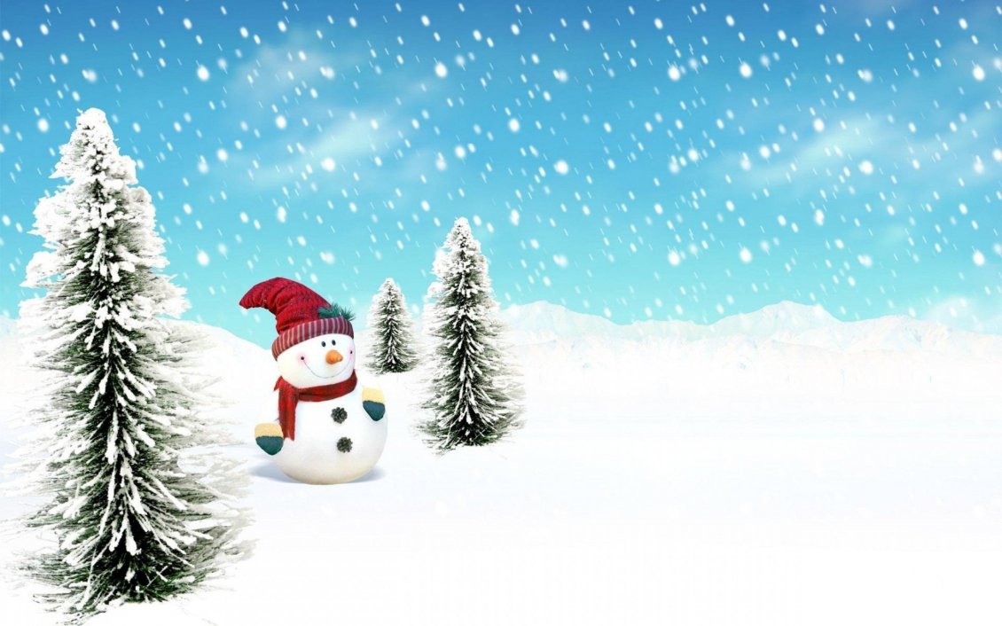Download Wallpaper White season and a funny snowman in the forest