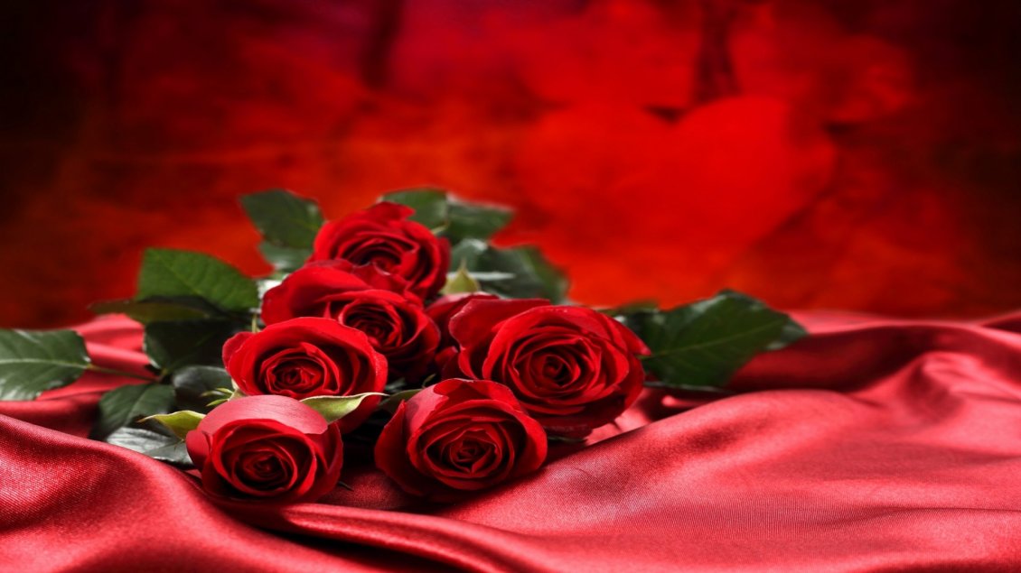 Download Wallpaper Red roses on a red velvet - Happy Valentines Day