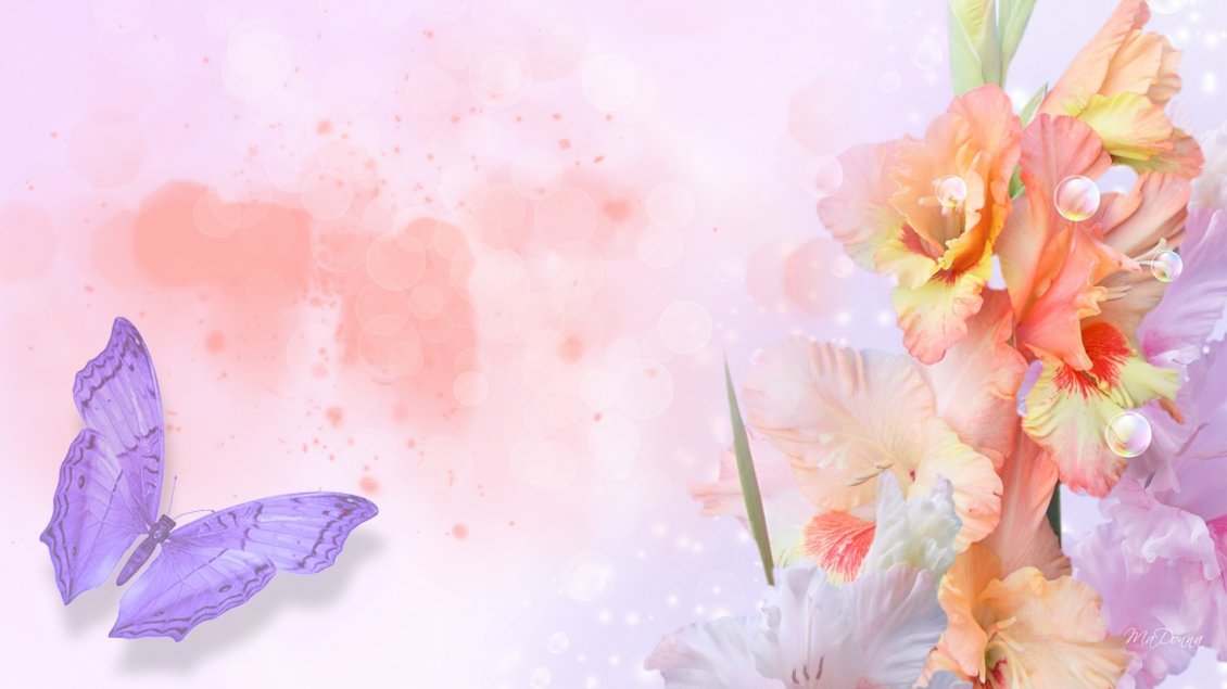 Download Wallpaper Purple butterfly and pink flowers - Beautiful spring season
