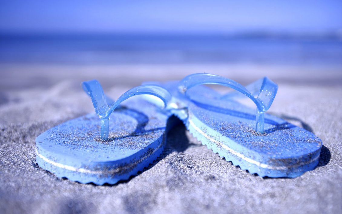Download Wallpaper Macro blue flip flop full with beach sand - Summer time
