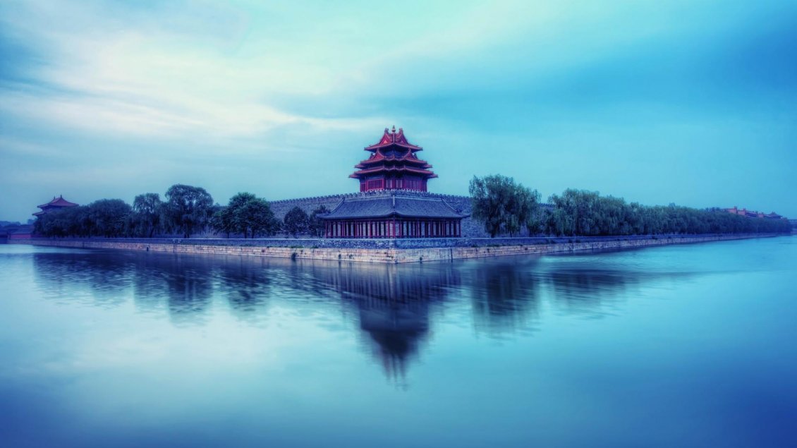 Download Wallpaper Asian temple near the water - Wonderful landscape