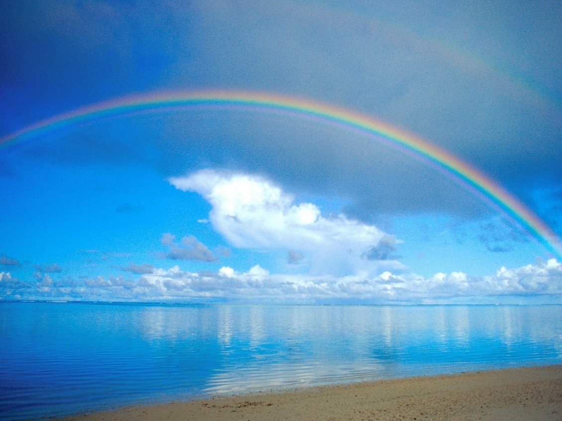 Download Wallpaper Beautiful rainbow over the blue ocean water - Sunny summer
