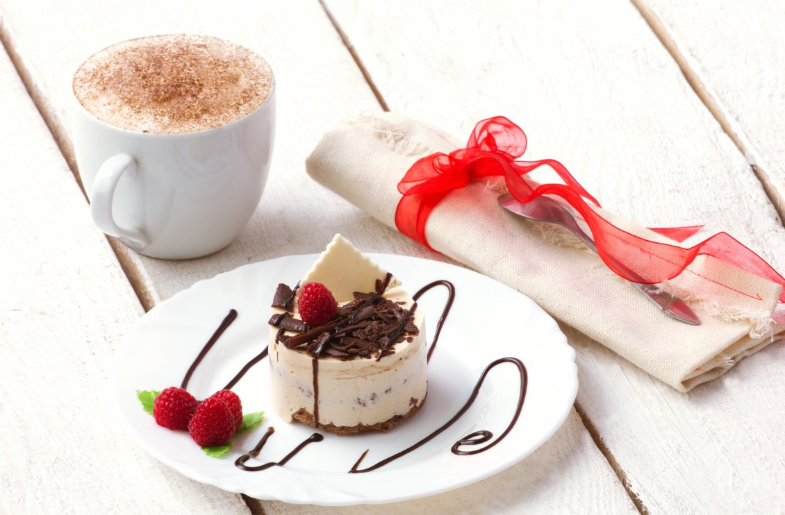 Download Wallpaper Enjoy a piece of cake with a delicious hot chocolate - Love