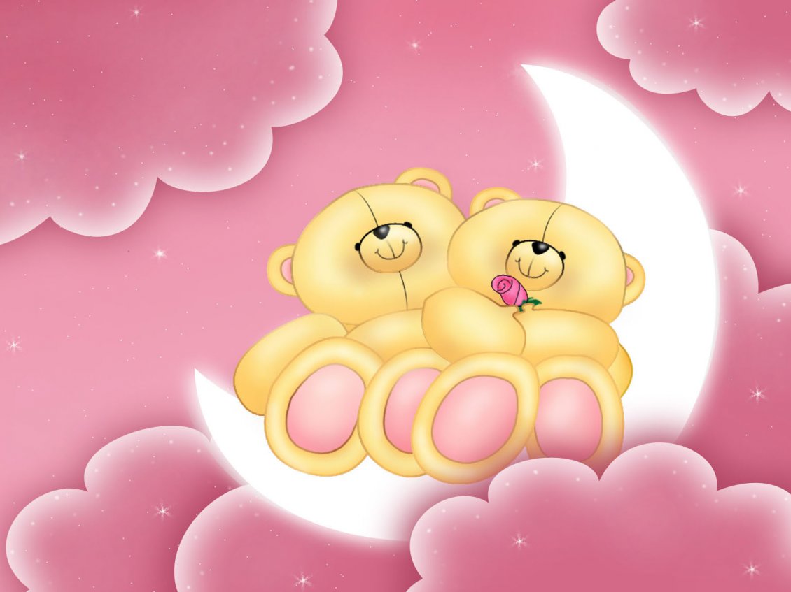 Download Wallpaper Love is in the air - Two bears stay on moon- Valentine's Day