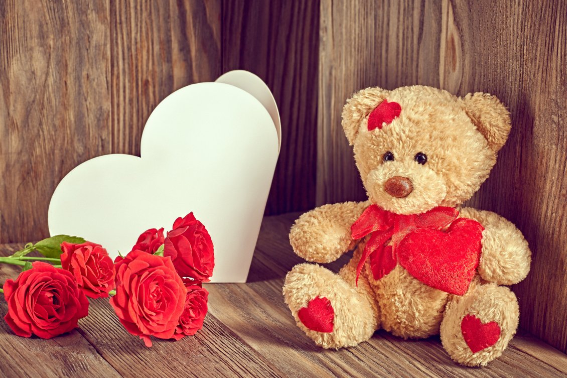 Download Wallpaper Chocolate, red rose and fluffy bear - Valentine's day