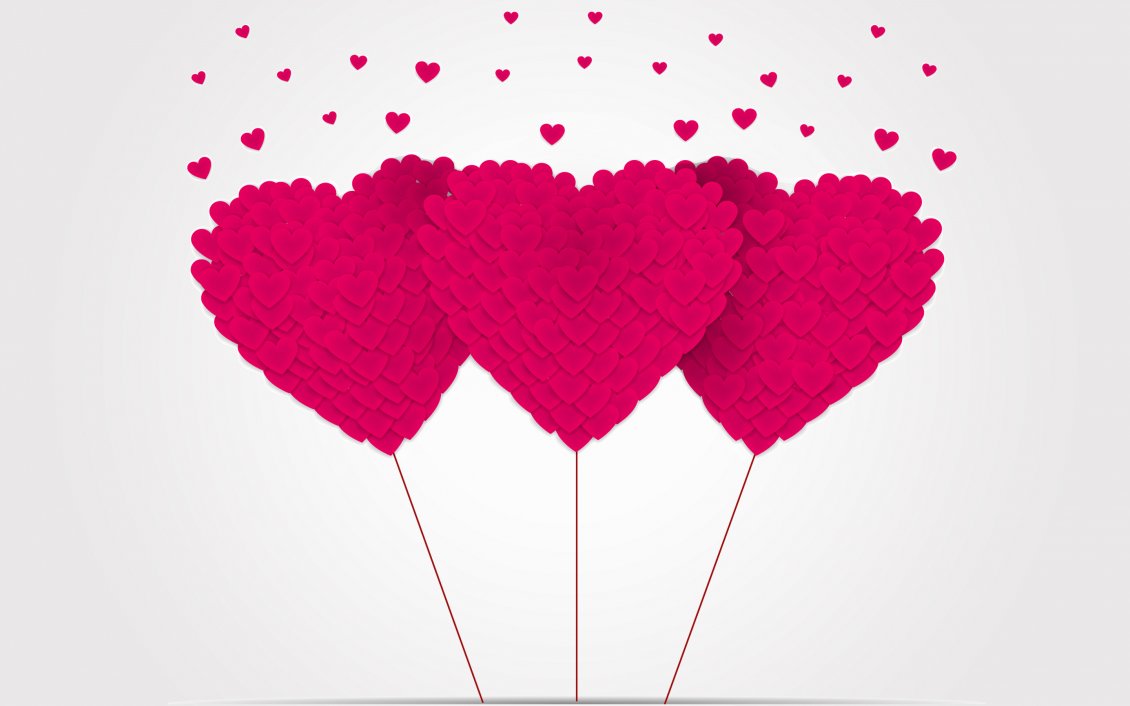 Download Wallpaper Three pink hearts made by hearts - Valentine's Day