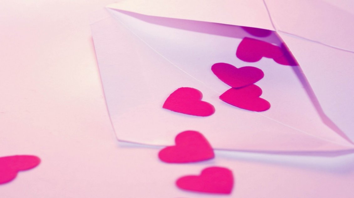 Download Wallpaper Pink paper hearts in an envelope - HD Valentine's Day