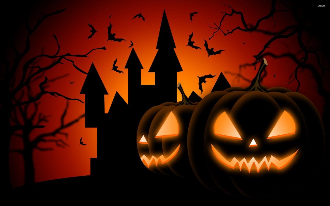 Download Wallpaper Dark night Halloween party at the castle - Pumpkins