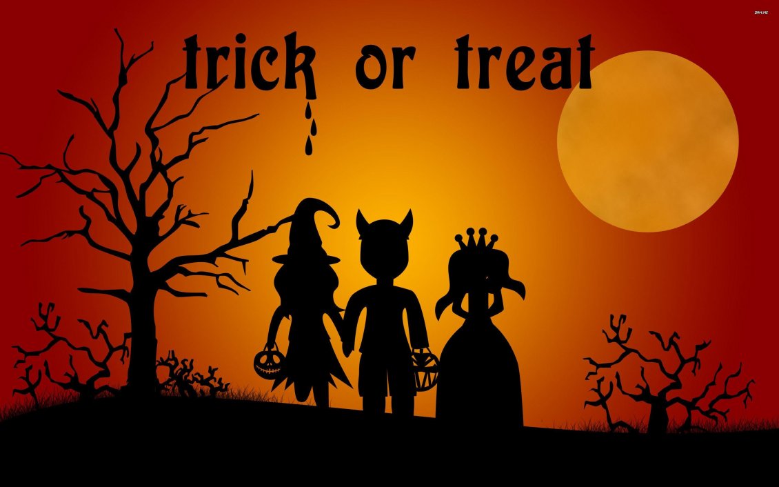 Download Wallpaper Three little children Trick or treat Halloween party night