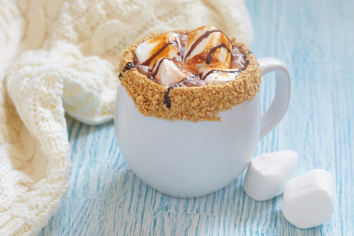 Download Wallpaper Good morning delicious coffee with peanuts and marshmallows