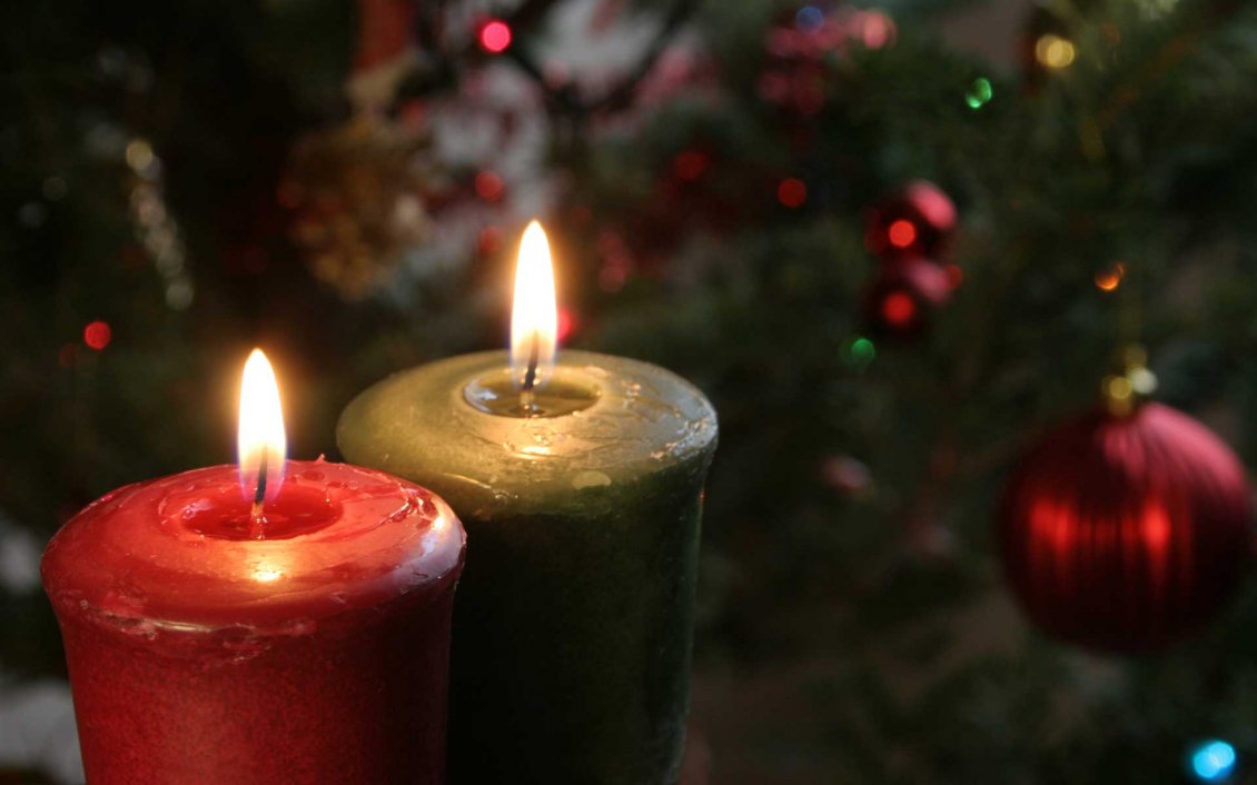 Download Wallpaper Two Christmas candles - Magic winter moments