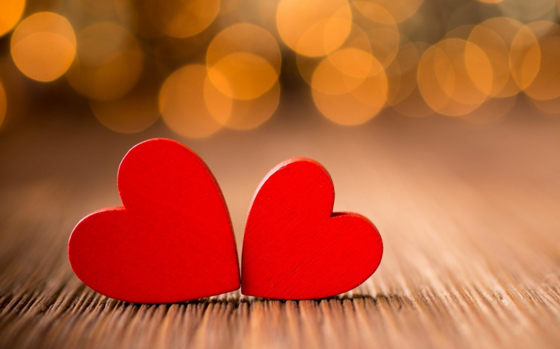 Download Wallpaper Soulmates - Two red wooden hearts - Happy Valentines Day