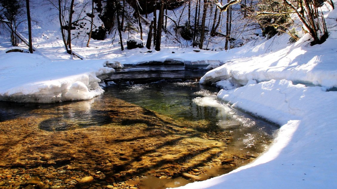 Download Wallpaper Cold mountain river in endless winter - HD nature wallpaper