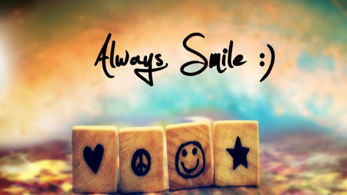 Download Wallpaper Always smile - Funny symbols on small wooden cubes