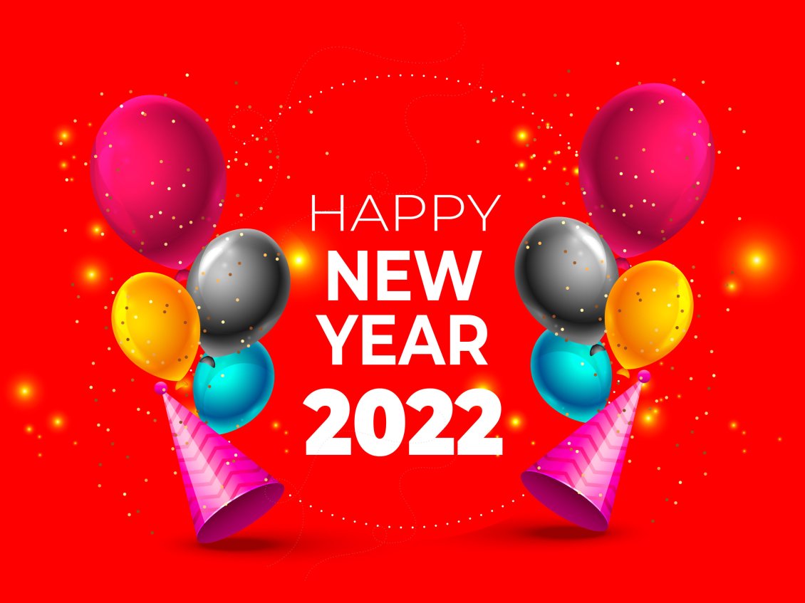 Download Wallpaper Colorful balloons and confetti for a Happy new year 2022