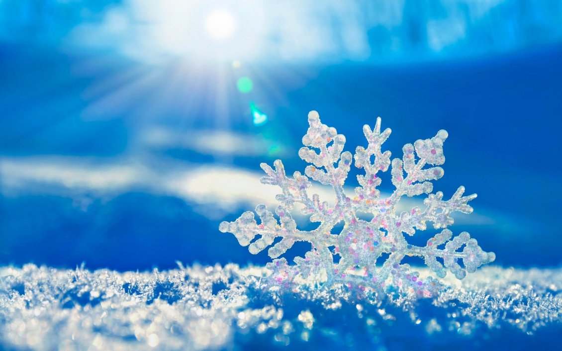 Download Wallpaper Perfect frozen snowflake in winter sunshine - HD wallpaper