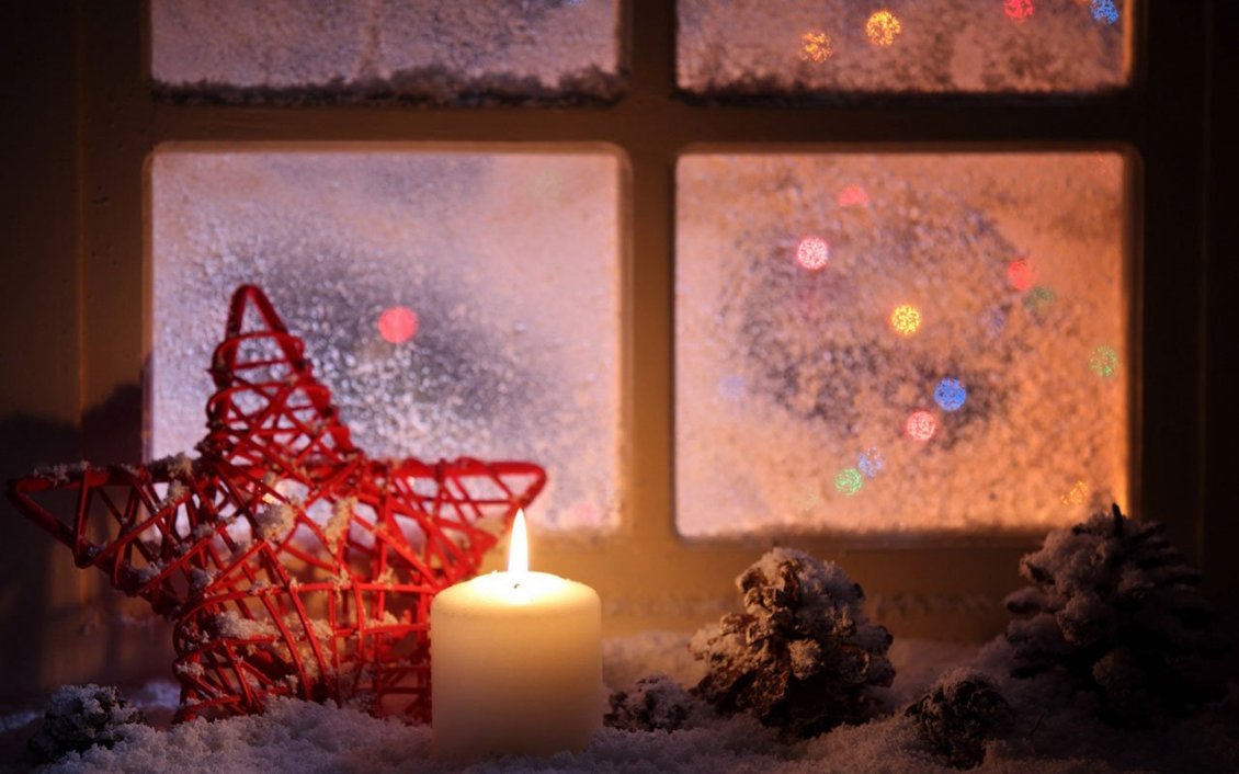 Download Wallpaper Handmade red star and Vanilla Candle - Good night winter