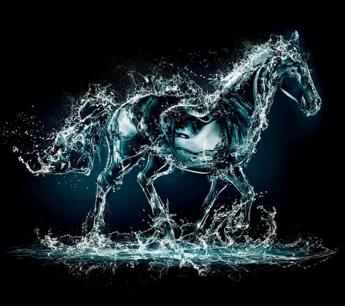 Download Wallpaper Wonderful crystal horse run in the water - HD wallpaper