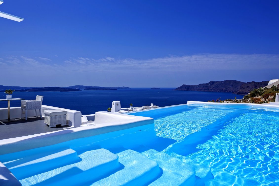 Download Wallpaper Greece - blue magic water and pool - HD summer time