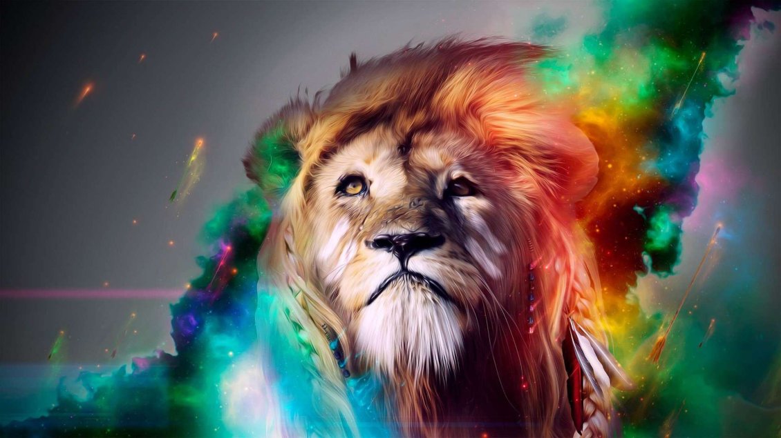 Download Wallpaper Big lion - Abstract colorful colors over the wild animal