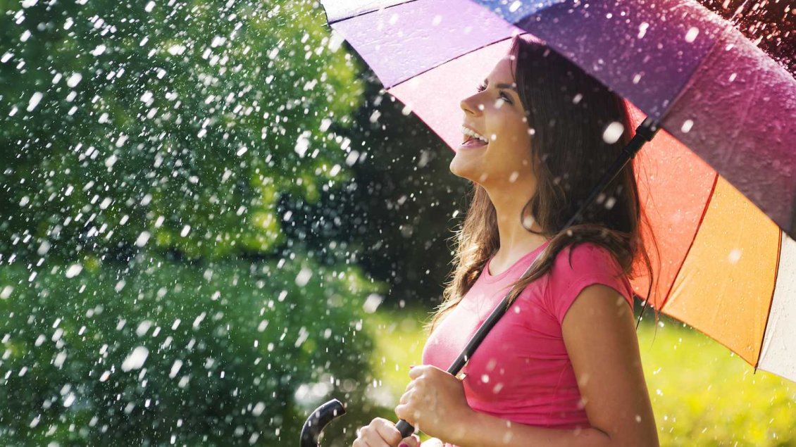 Download Wallpaper Happy girl - Rainy hot summer day
