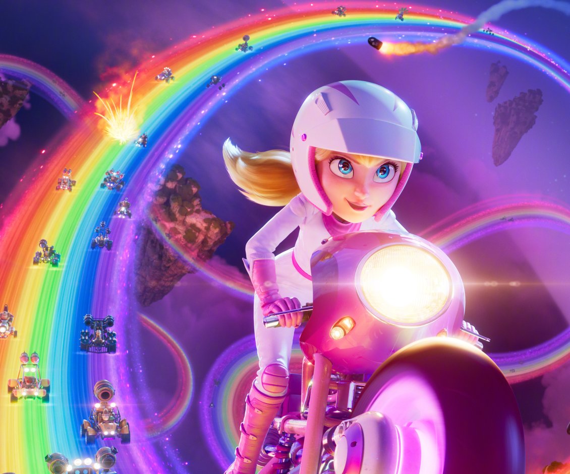 Download Wallpaper Super Princess Peach in a video game - rainbow road