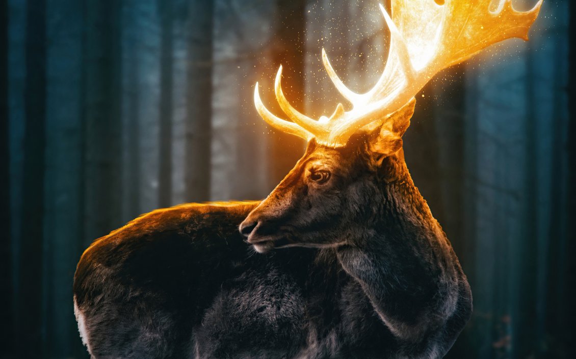 Download Wallpaper Wonderful deer in the fire - HD wallpaper