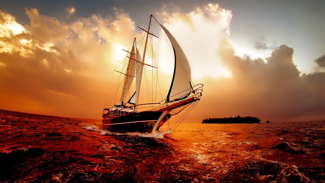 Download Wallpaper Wonderful sunset on the boat - HD wallpaper
