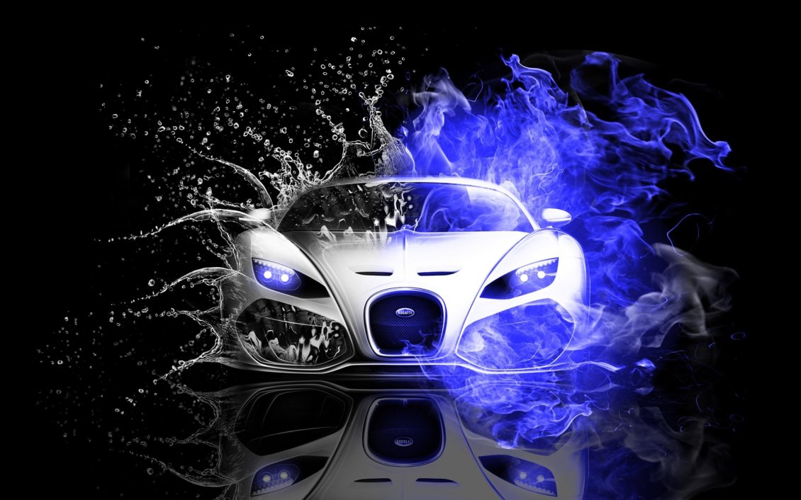 Download Wallpaper Abstract wallpaper Bugatti car - water and blue fire