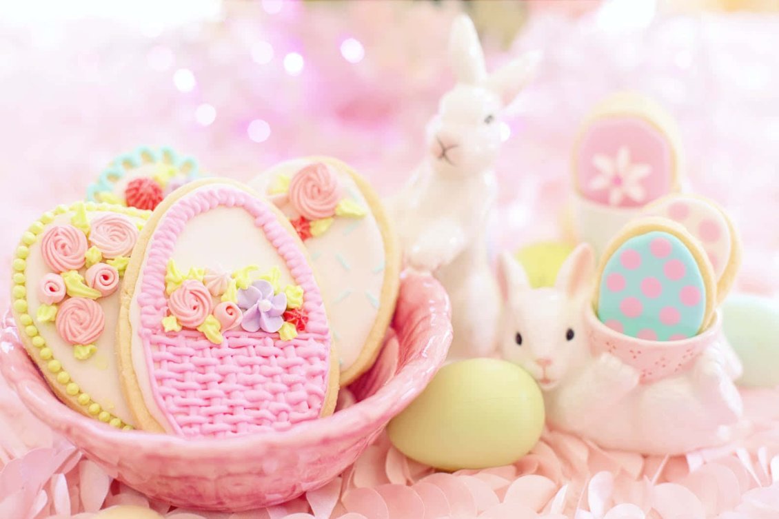 Download Wallpaper Pastel colors cookies and Easter bunny - HD wallpaper