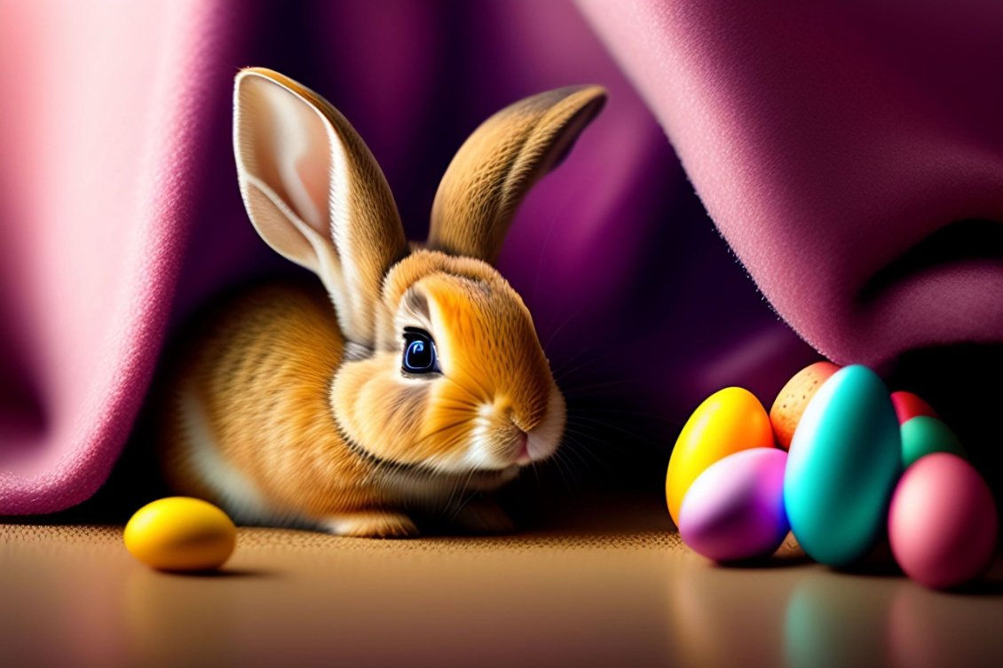 Download Wallpaper Little brown bunny and colorful Easter eggs