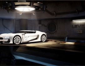 Light reflected on white sports car