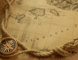 Antiquated Cartography, Old map and compass