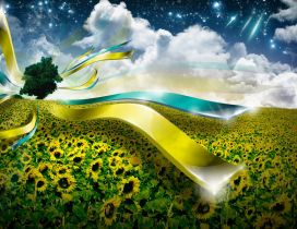 3D Nature Wallpaper, Sunflower Field