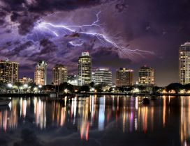 Lightning over city HD