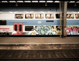 Graffiti on a train at the station HD