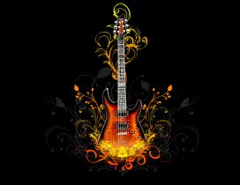 Electronic guitar surrounded by flowers