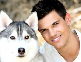 Actor Taylor Lauther and husky dog