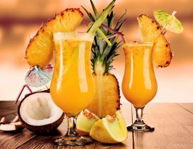 Fresh drink made of pineapple , coconut, cantaloupe