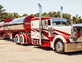 Red and white Peterbilt Truck