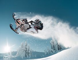 Jumping with a snowmobile