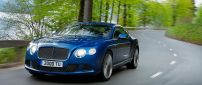 Cruising blue Bentley Continental GT Speed